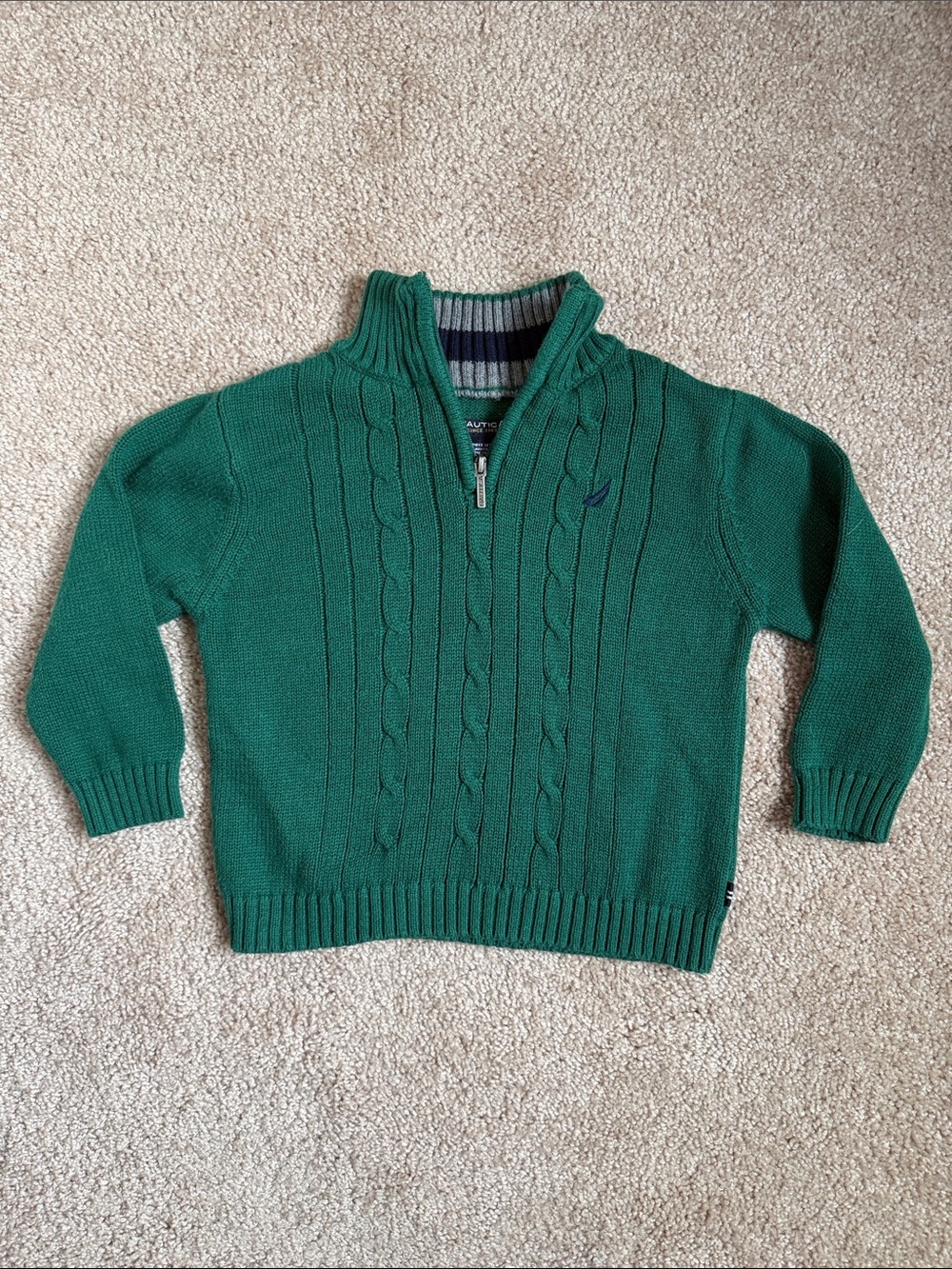 Nautica Hunter Green Cable Knit Quarter Zip Sweater Boys. Size 18 months